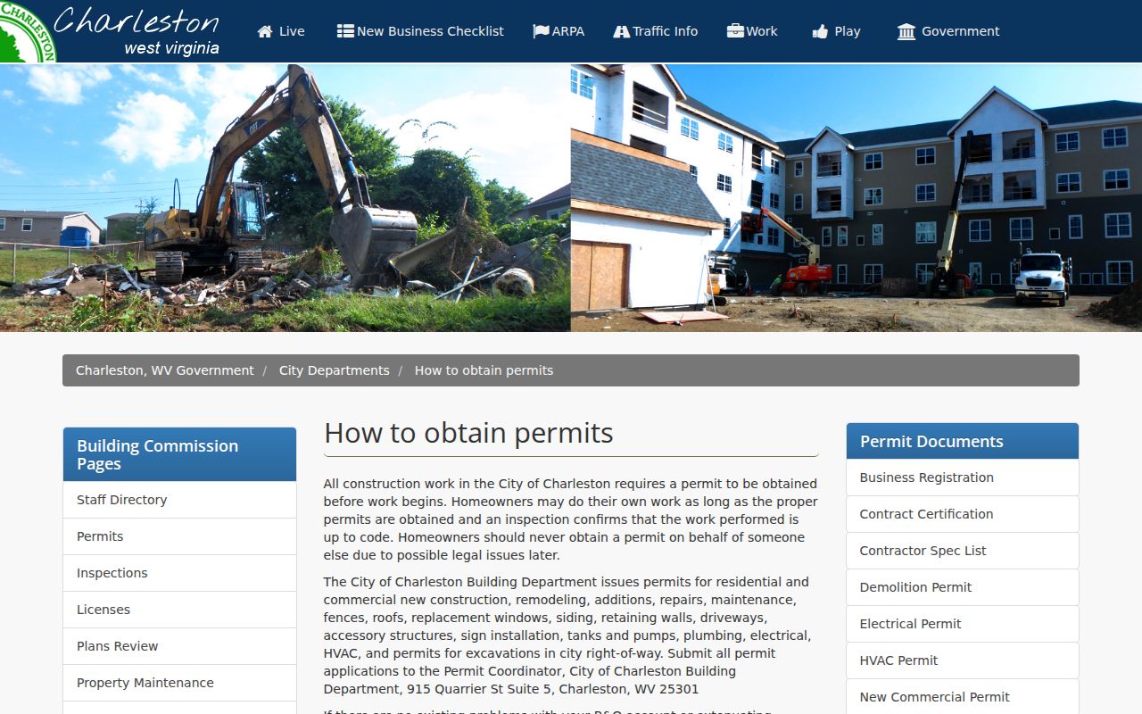 Charleston property records permit categories and submission information