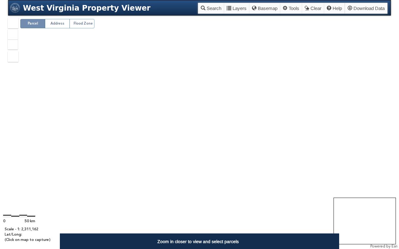 Kanawha County property records parcel selected in the West Virginia Property Viewer
